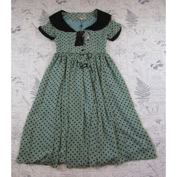 NEW Collectif Betty Lou Doll Polka Dot Chiffon Dress Retro rockabilly pin up S - Picture 3 of 8